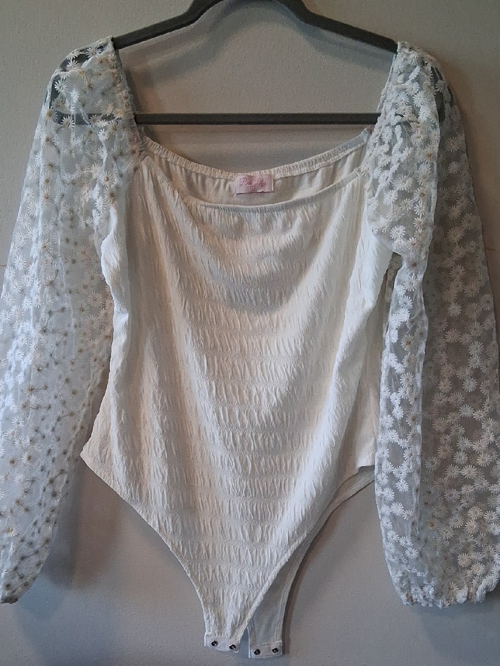 Pink Lily White Floral Puff-Sleeve Bodysuit